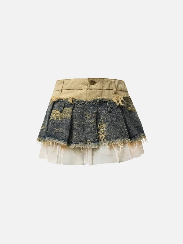 Casual Dresses for Women Aelfric Eden Fringe Patchwork Denim Skirt