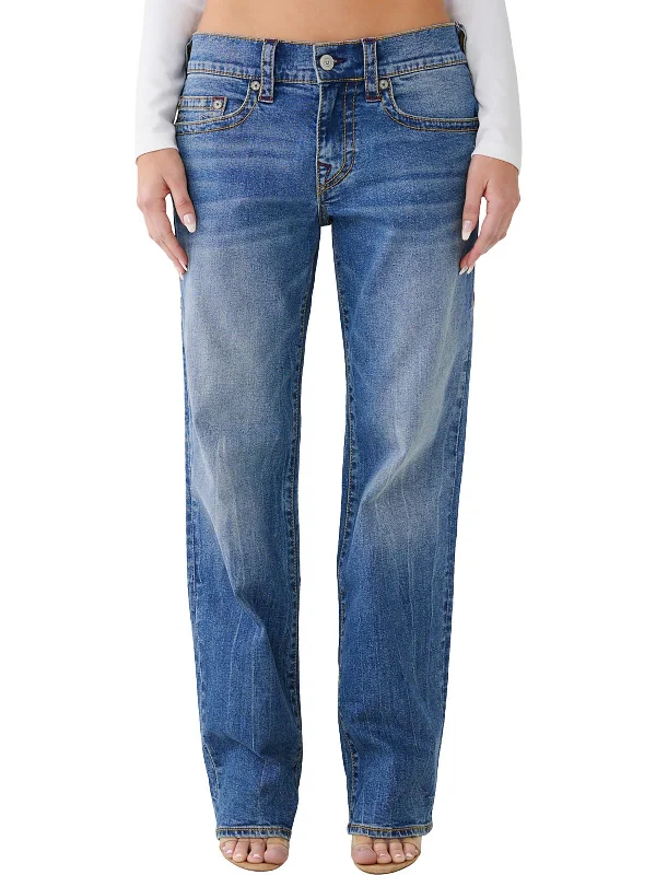 Women's Holiday Clothing Ricki Womens Whisker Wash Relaxed Straight Leg Jeans