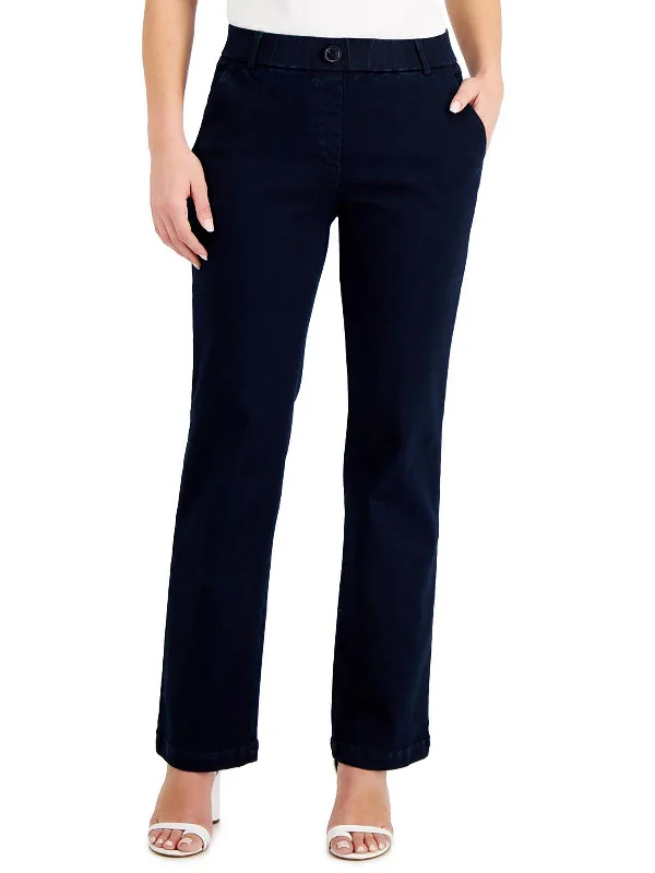 Women's Athletic Apparel Womens Mid-Rise Pull On Wide Leg Jeans