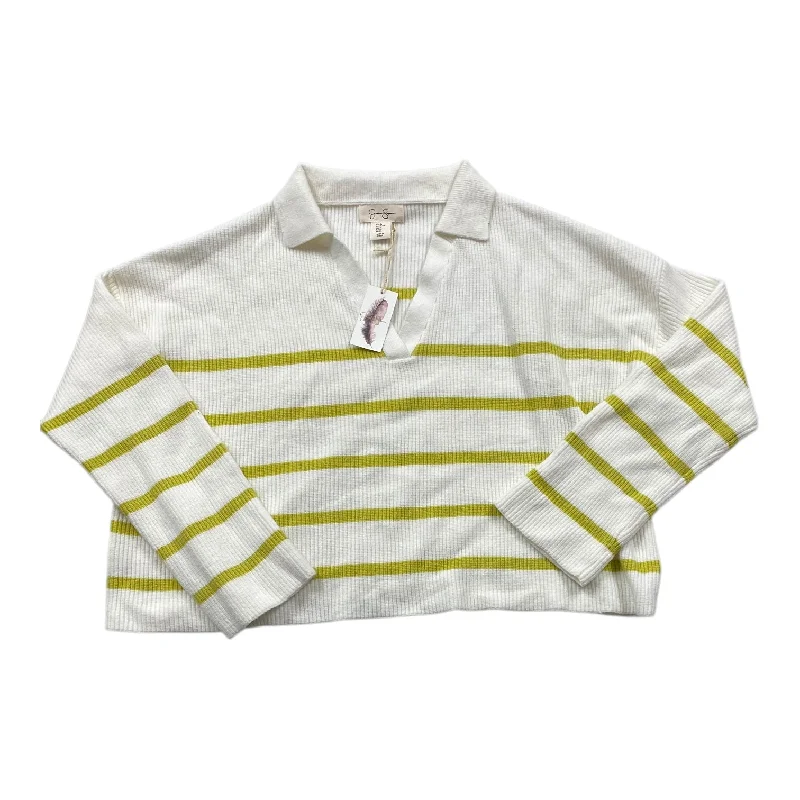 Sweater By Jessica Simpson In White & Yellow, Size: Xl