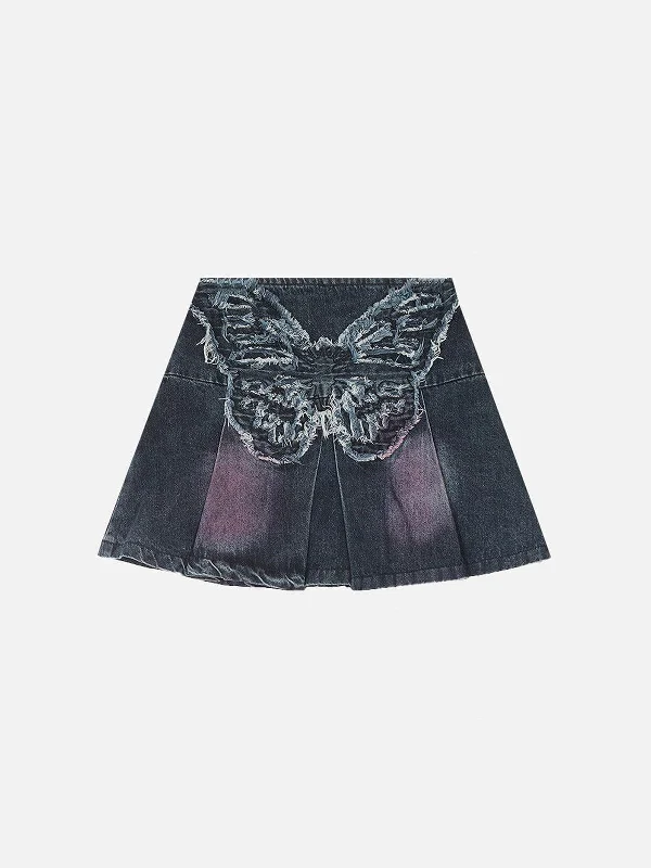 Casual Style for Busy Women Aelfric Eden Fringe Butterfly Denim Skirt