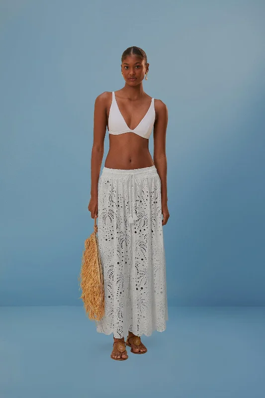 Casual Fashion for Women White Eyelet Maxi Skirt