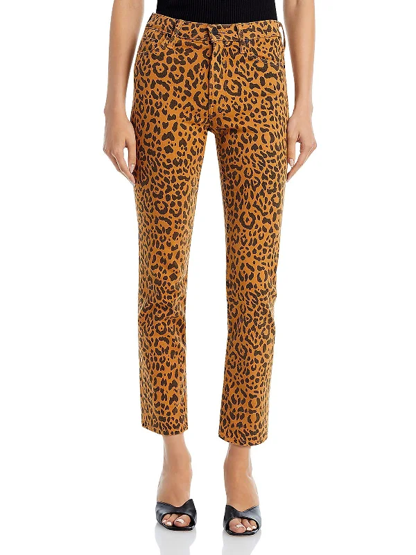 Women's Trendy Clothes Womens Mid-Rise Animal Print Ankle Jeans