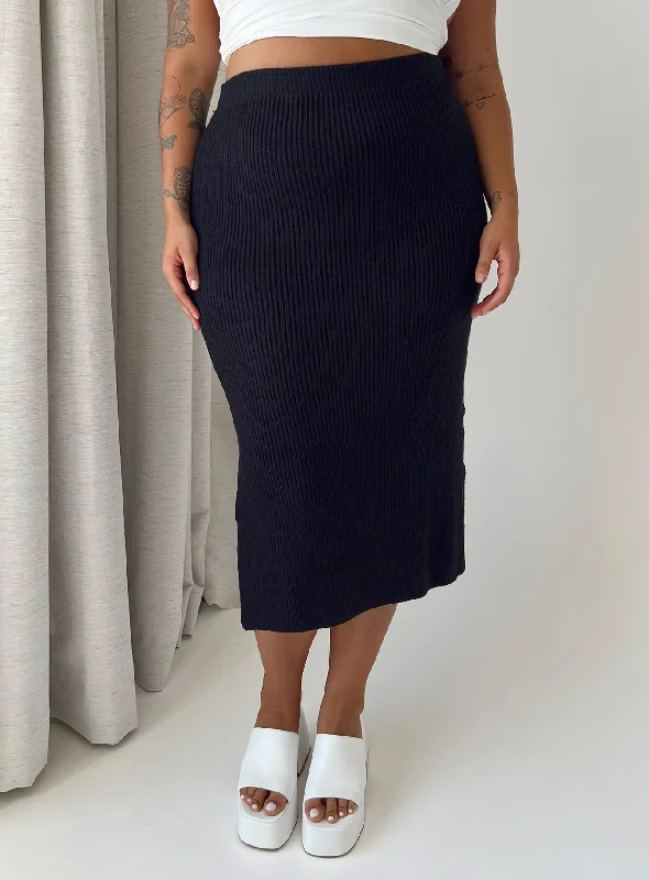 Affordable Women's Garments Zanna Midi Skirt Black Curve