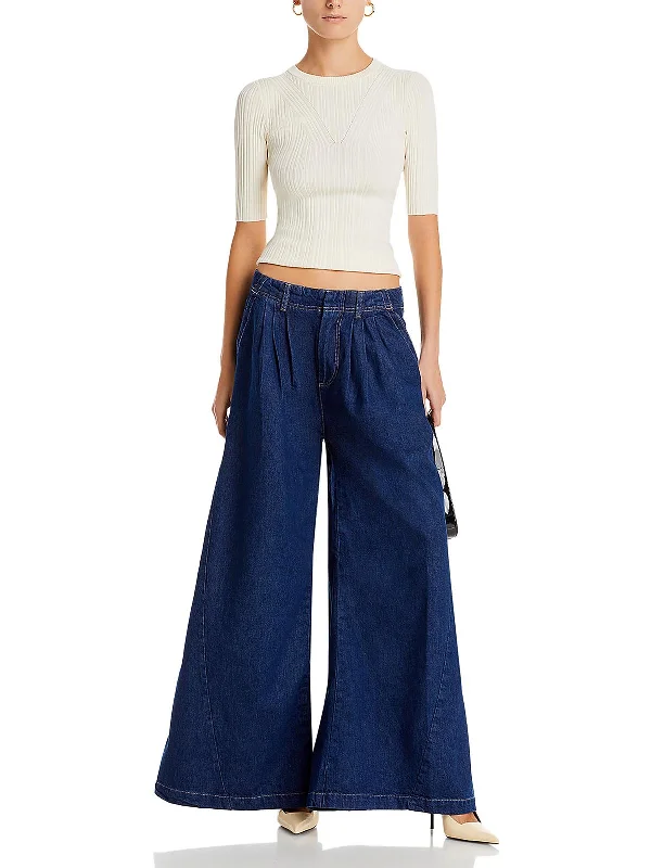 Women's Athletic Outfit Womens High Rise Pleated Wide Leg Jeans