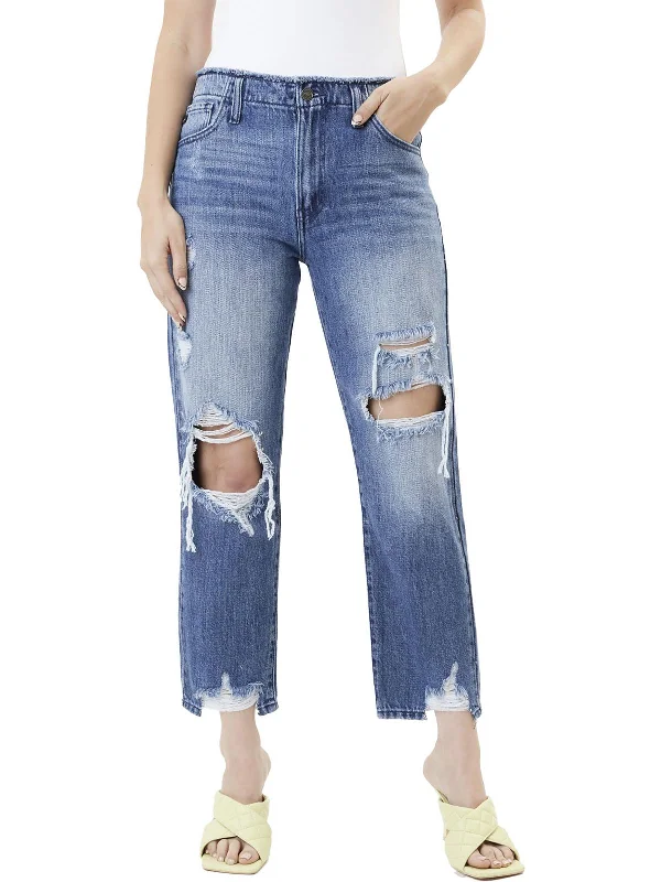 Women's Elegant Outfit Womens Distressed Denim Straight Leg Jeans