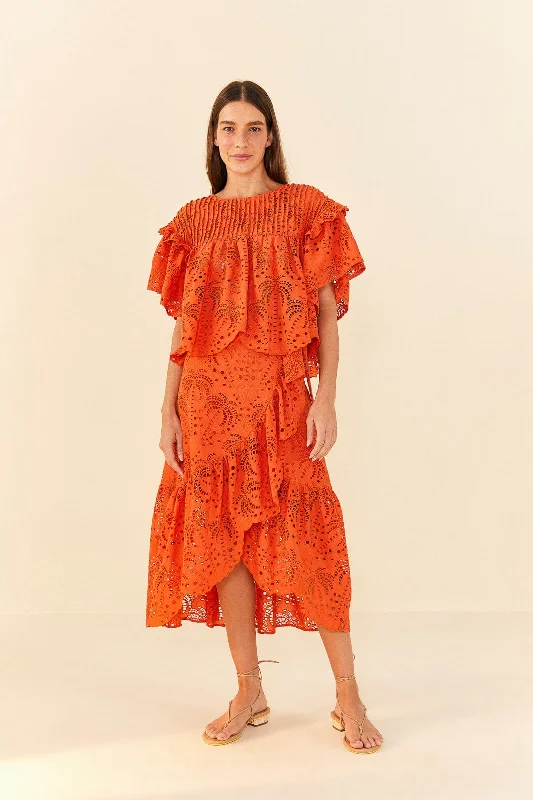 Fashionable Tops for Women Orange Palm Tree Richelieu Midi Skirt