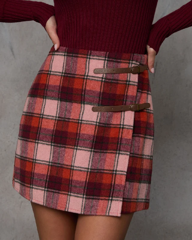 Women's Casual Wear Clothes Rosey Plaid Mini Skirt