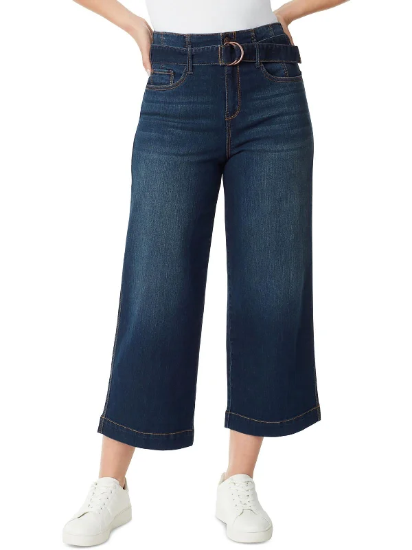 Women's Vintage-Inspired Clothing Womens Belted Wide Leg Cropped Jeans