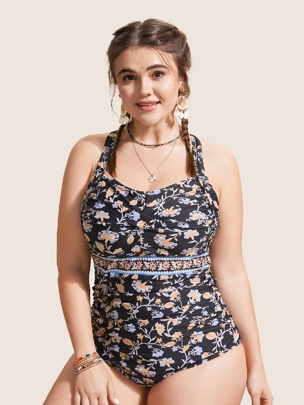 Women's Plus-Size Attire Bandana Print Twist Front One Piece Swimsuit