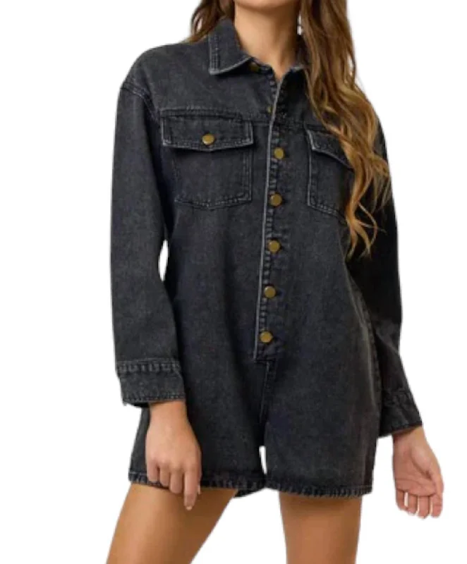 Sales Clothes Buttoned Romper In Black