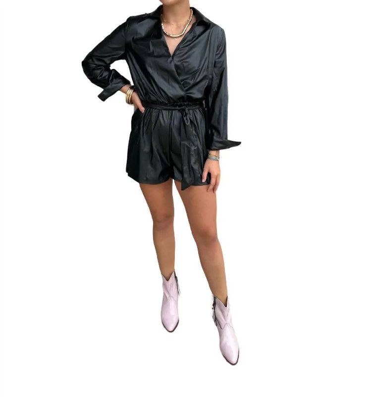 Exclusive Women's Fashion Collection Roni Faux Leather Romper In Black