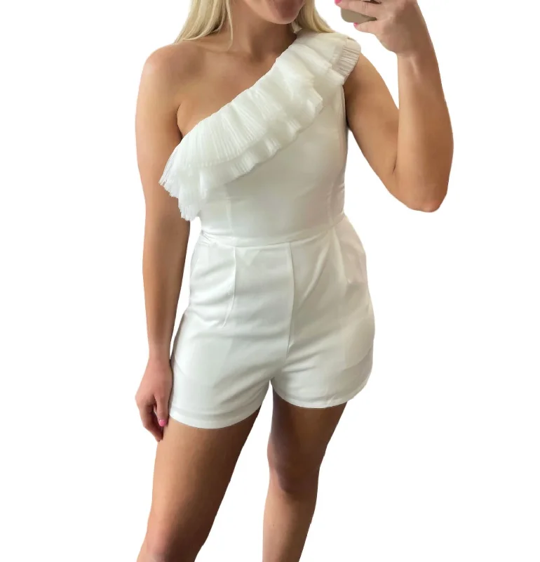 Best Online Boutiques For Women Pleated Detail One Shoulder Romper In White