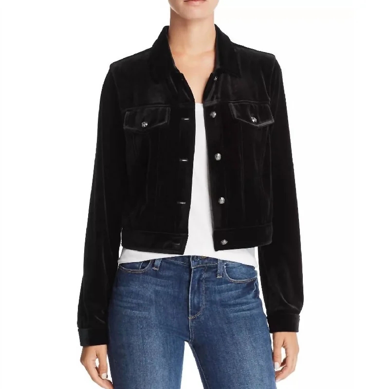 Women Wear Online Velvet Crop Casual Jacket In Black