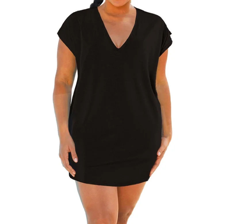 Women's Travel Apparel Plus Size Jersey Cut Out Cover Up Dress In Black