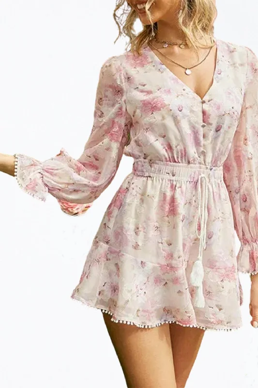 Women's Transitional Attire Floral-Print Chiffon Flounce Romper In Light Pink