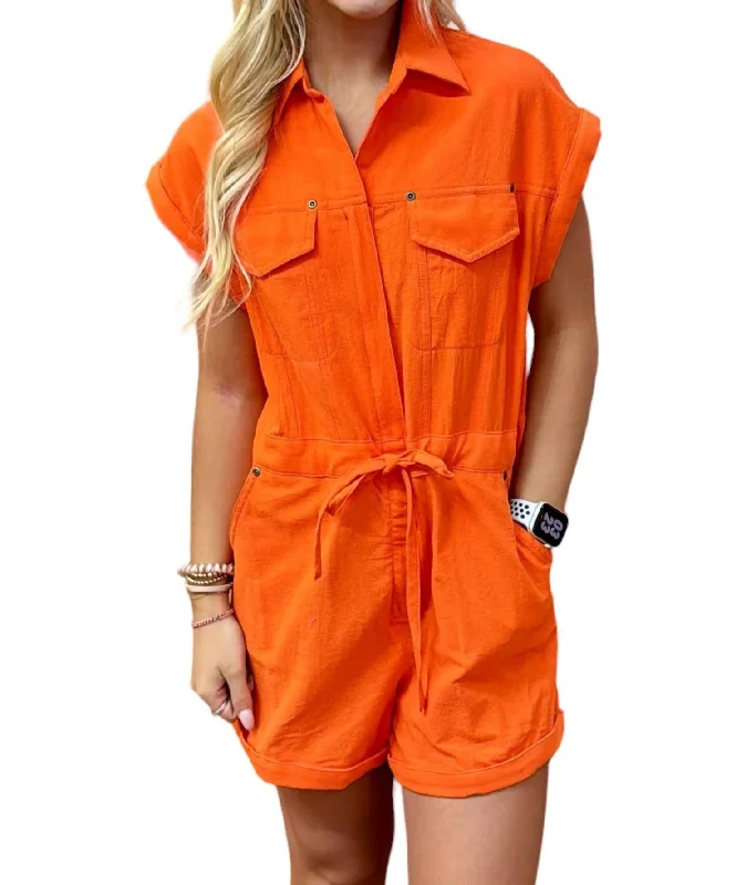 Flash Sale Online Linen Romper In Orange