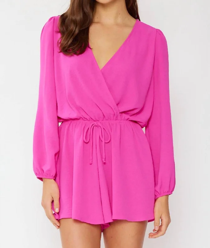 Women's Outerwear Apparel Solid Airflow Surplice Romper In Hot Pink