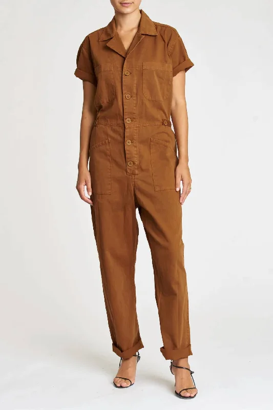 Modern Women's Apparel Grover Short Sleeve Field Suit In Spicy Brown