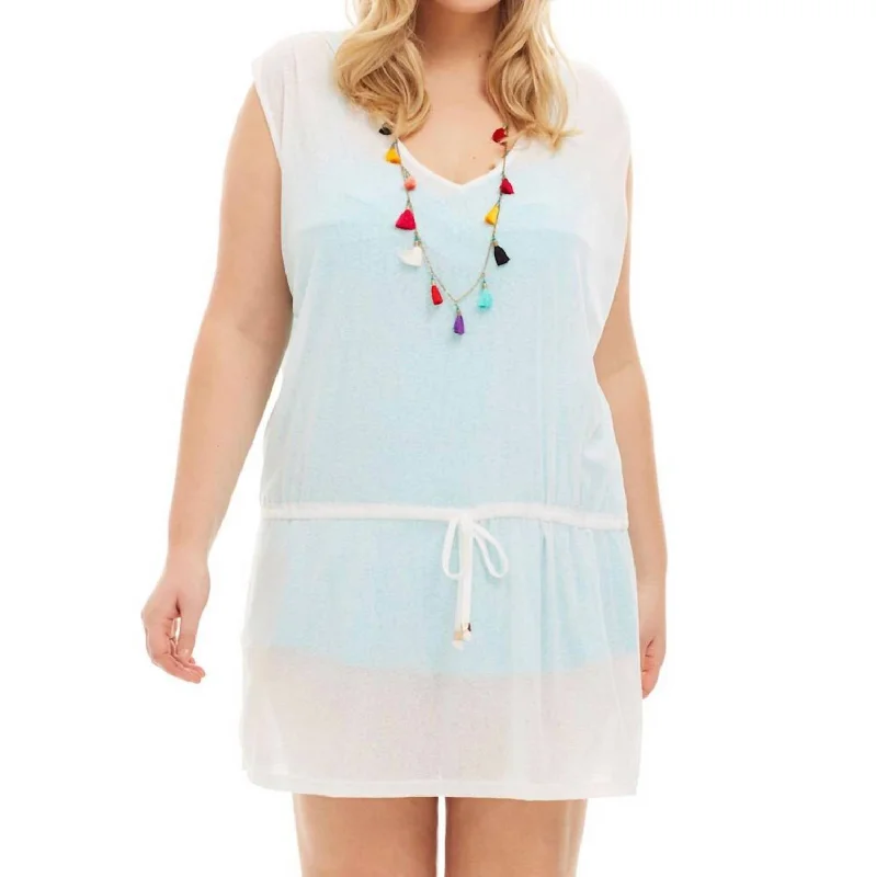 Comfortable Loungewear for Women Plus Size Drawstring Tank Cover Up Dress In White