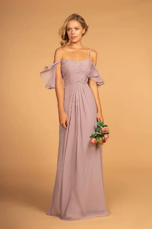 Women's Vintage-Inspired Outfit Elizabeth K - GL2615 Pleated Straight Across Neck Chiffon Dress