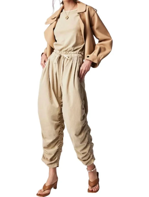 Women's Urban Clothing Mixed Media Jumpsuit In Sand Jam