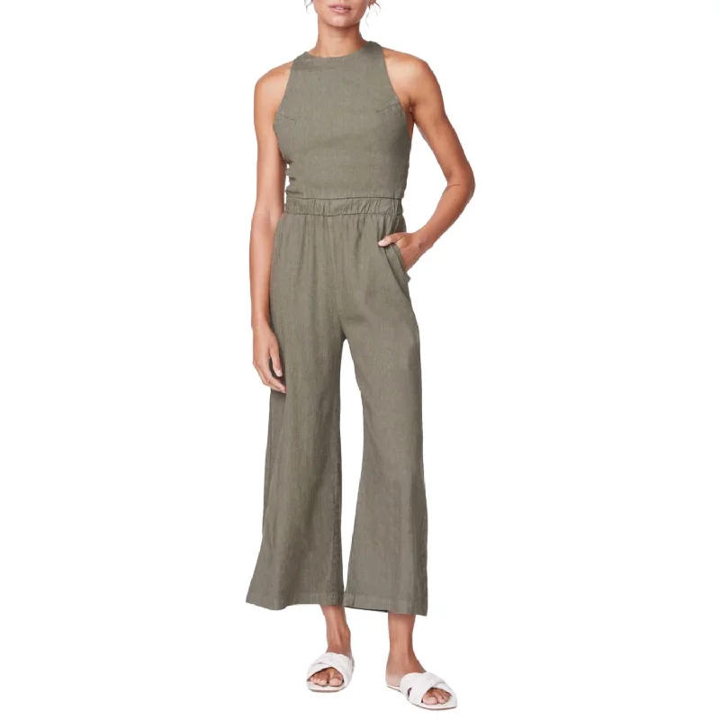 Women's Activewear Garments Linen Racer Jumpsuit In Army