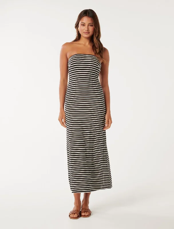 Comfortable Women's Outfits Allie Strapless Striped Midi Dress