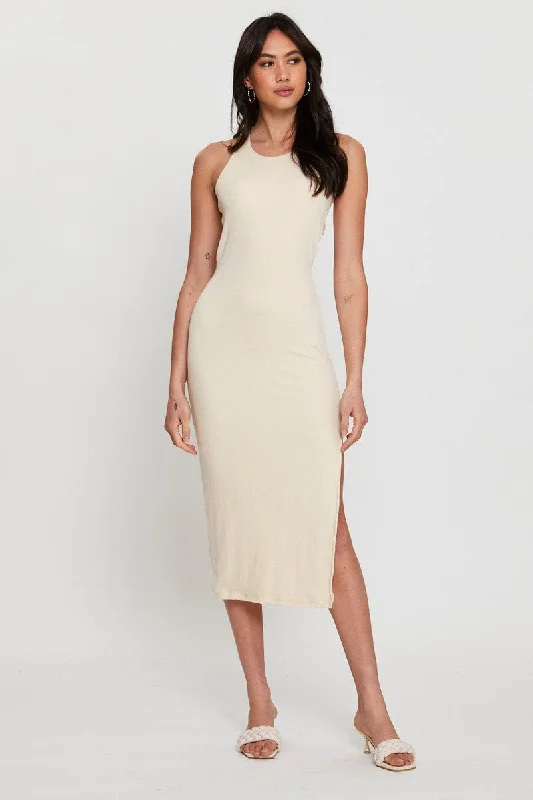 Big Sale Event Beige Midi Dress Bodycon