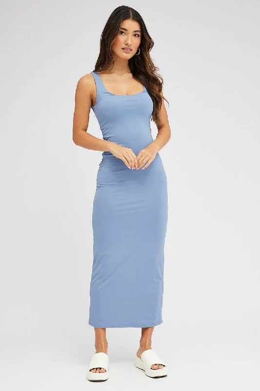 Fashion-forward Women's Clothing Blue Supersoft Maxi Dress Square Neck