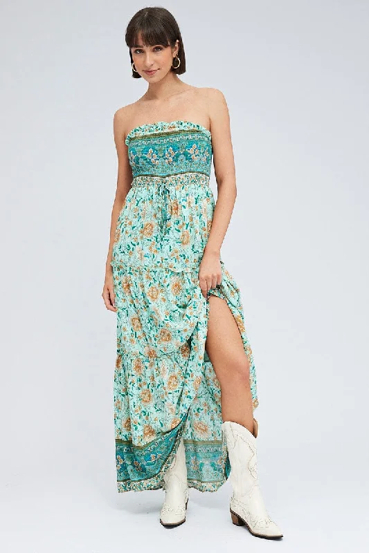 Women's Clothing With Trendy Designs Boho Print Maxi Dress Bandeau Sun Dress