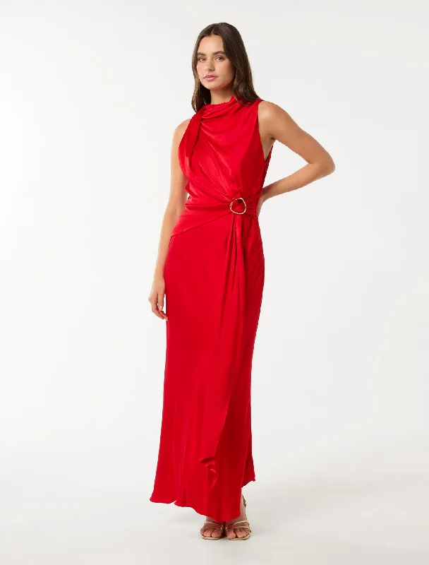 Stylish Loungewear for Women Cassie Satin Draped Midi Dress