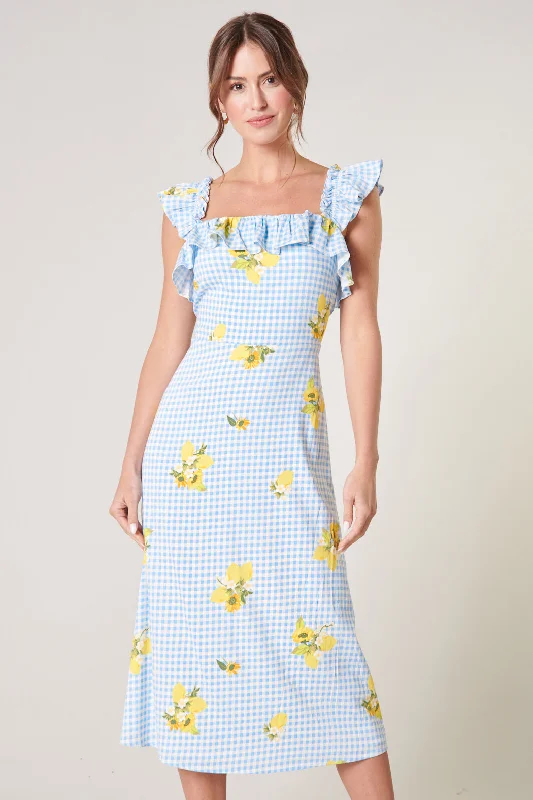 Vintage-Inspired Women's Clothes Citrus Picnic Gingham Milo Midi Dress