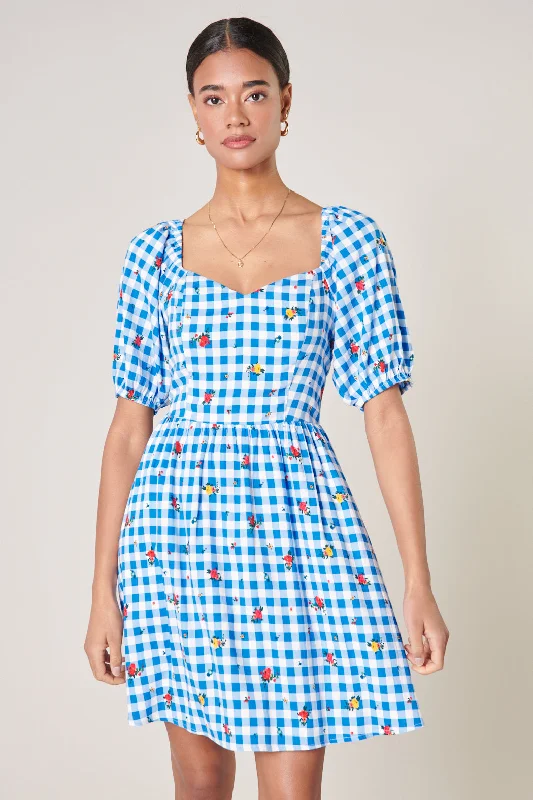 Women's Evening Wear Dorothy Rosebud Gingham Puff Sleeve Mini Dress