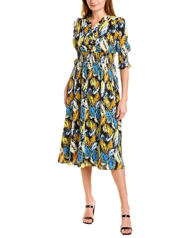 Casual Chic for Women Gracia Colorful Leaves Print Midi Dress