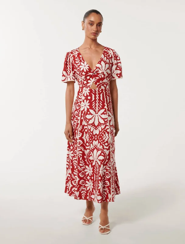 Flash Sale Online Marbella Petite Printed Trim Midi Dress