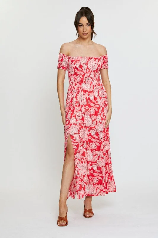 New Arrival Discounts Print Maxi Dress Off Shoulder Evening