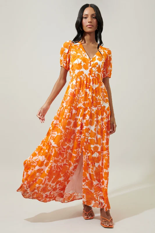 Stylish Everyday Clothing Tangelo Floral Monaco Tiered Maxi Dress