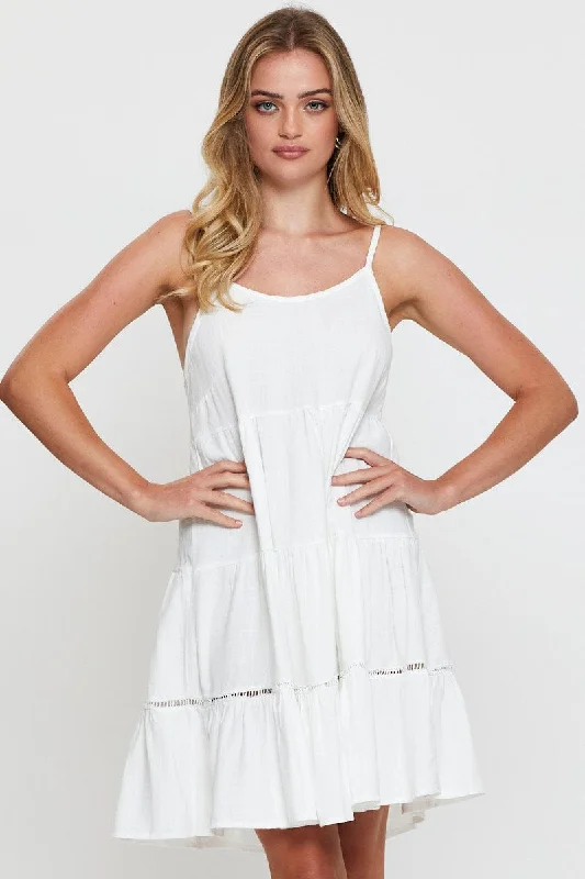 Women's Everyday Clothes White Fit And Flare Dress Sleeveless Scoop Neck