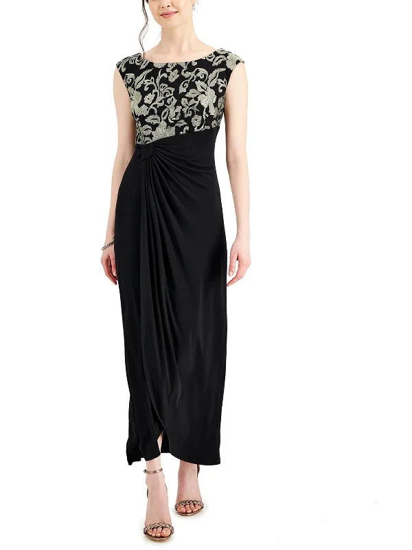 Women's Online Boutique Womens Metallic Embroidered Evening Dress