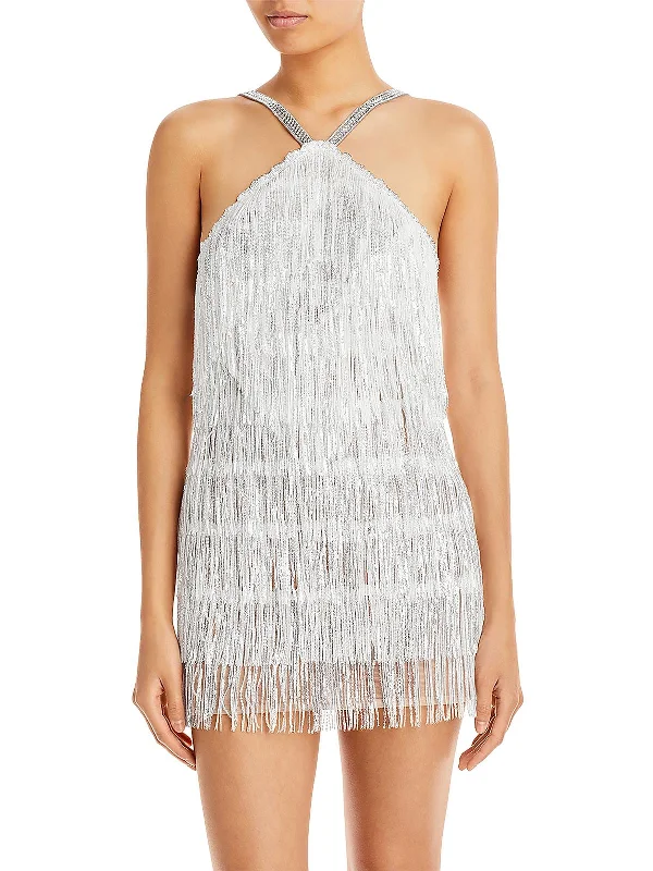 Sustainable Fashion Clothing For Women Womens Sequin Fringe Cocktail and Party Dress