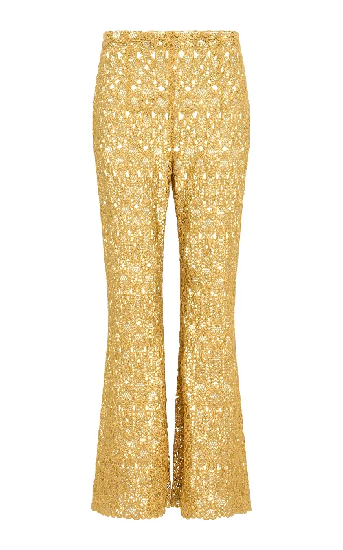 Casual Chic for Women Phoenix Flare Cropped Pant in Gold Silk Macrame Lace