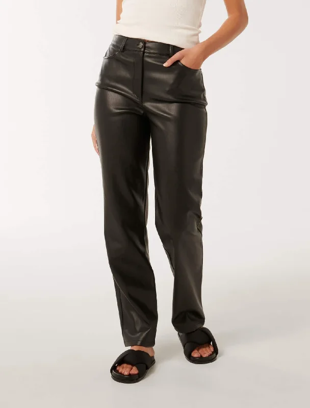 Classic Women's Clothing Styles Una Vegan Leather Straight Leg Pants