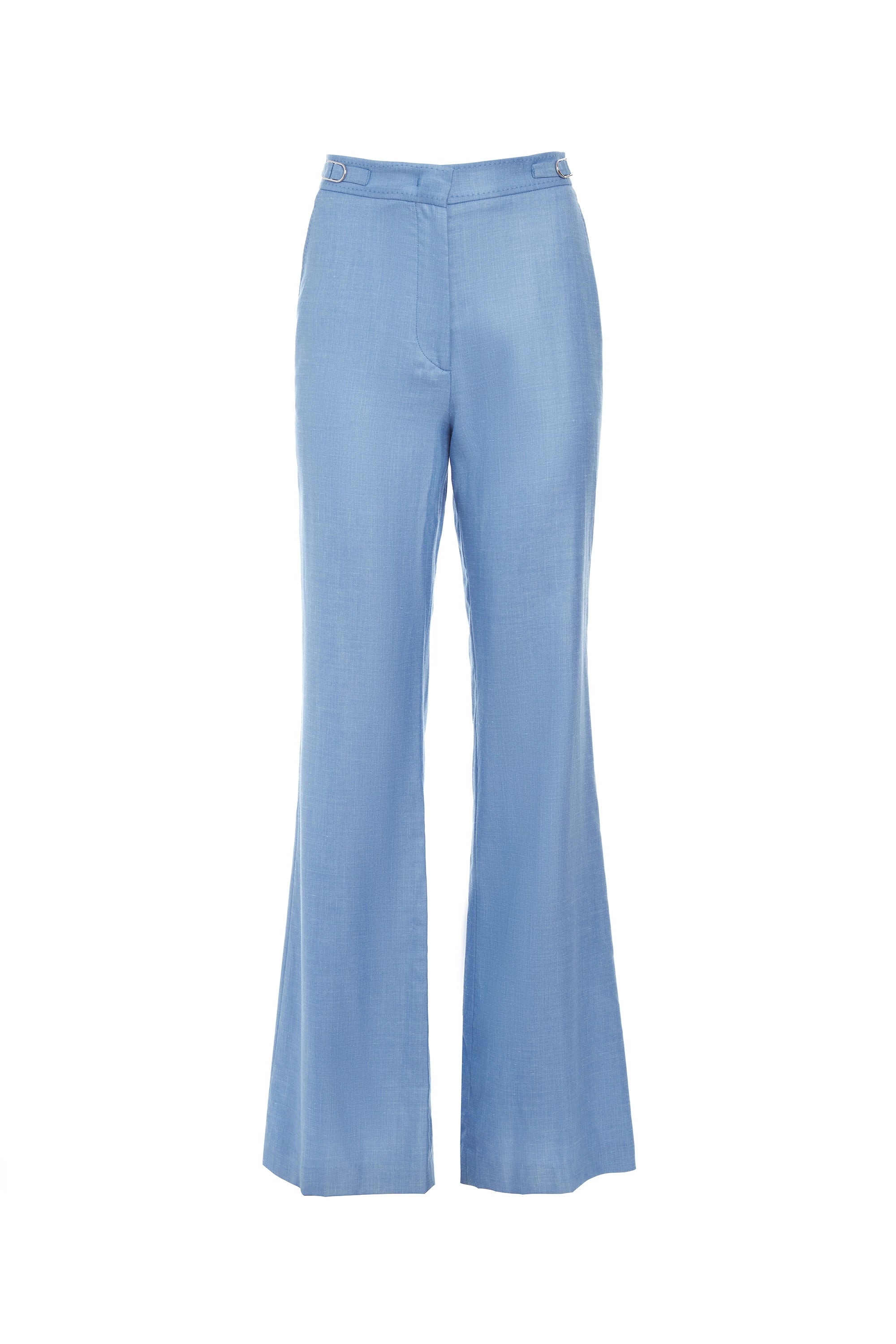 Women's Clothing For Everyday Wear Vesta Pant in Light Blue Virgin Wool and Silk Linen Twill