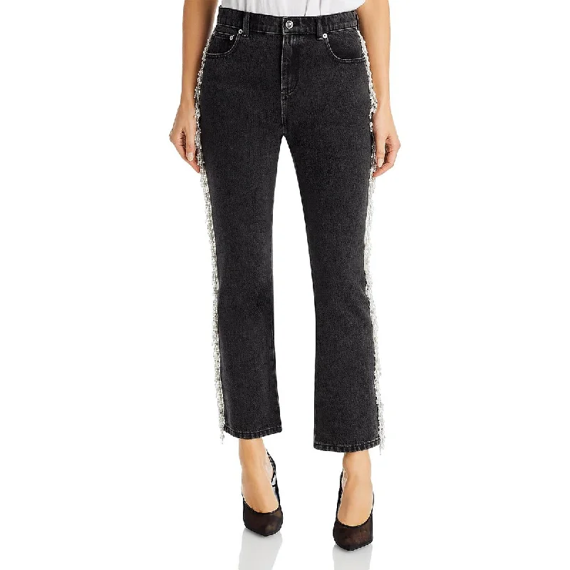 Affordable Women's Apparel Womens Beaded Fringe Straight Leg Jeans